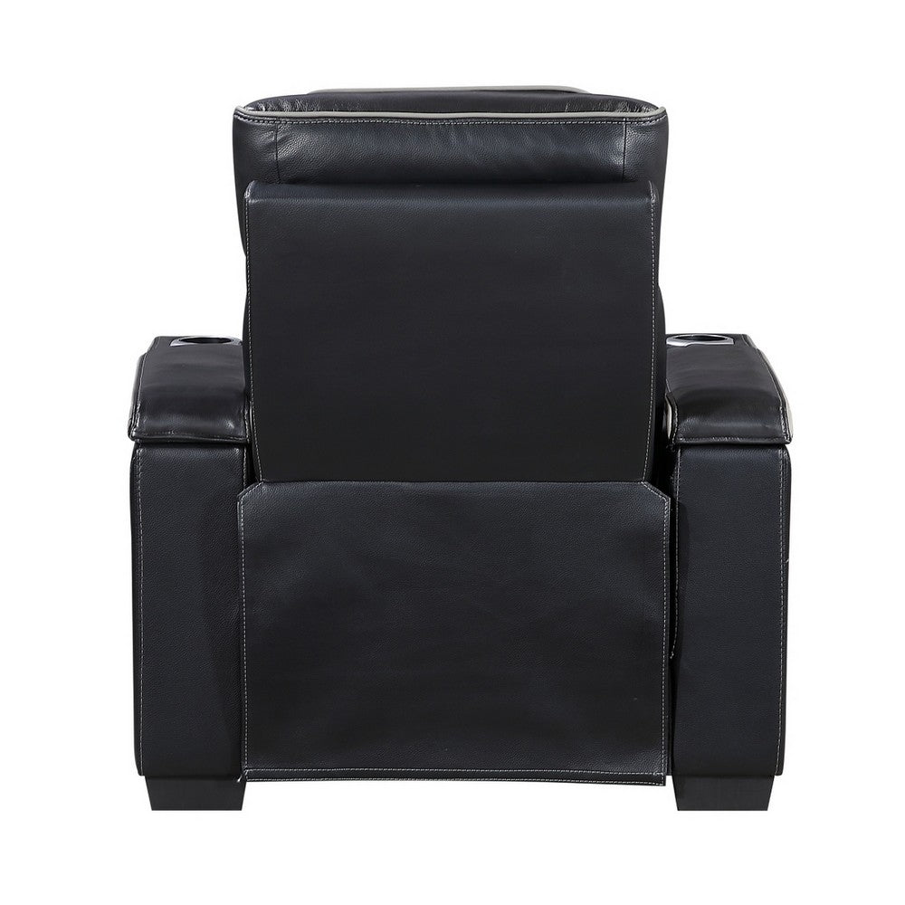 Cyrus Power Recliner w Headrest, Heat Massage, USB Ports, LED, Black Leather  - BM355871