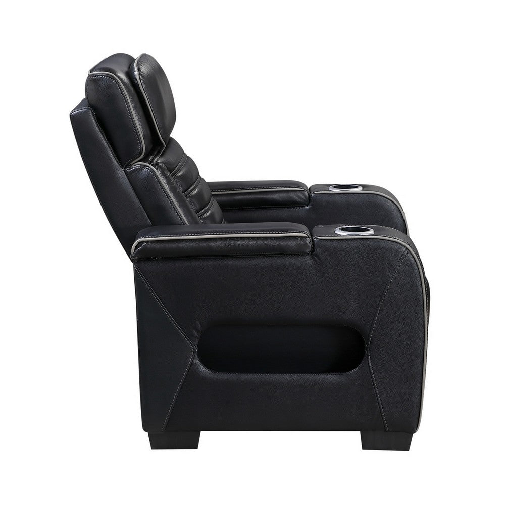 Cyrus Power Recliner w Headrest, Heat Massage, USB Ports, LED, Black Leather  - BM355871