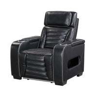 Cyrus Power Recliner w Headrest, Heat Massage, USB Ports, LED, Black Leather  - BM355871