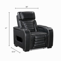 Cyrus Power Recliner w Headrest, Heat Massage, USB Ports, LED, Black Leather  - BM355871