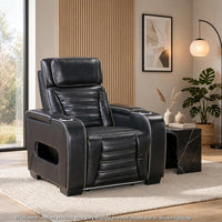 Cyrus Power Recliner w Headrest, Heat Massage, USB Ports, LED, Black Leather  - BM355871