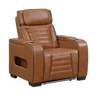 Cyrus Power Recliner w Headrest, Heat Massage, USB Ports, LED, Brown Leather - BM355872