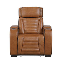Cyrus Power Recliner w Headrest, Heat Massage, USB Ports, LED, Brown Leather - BM355872
