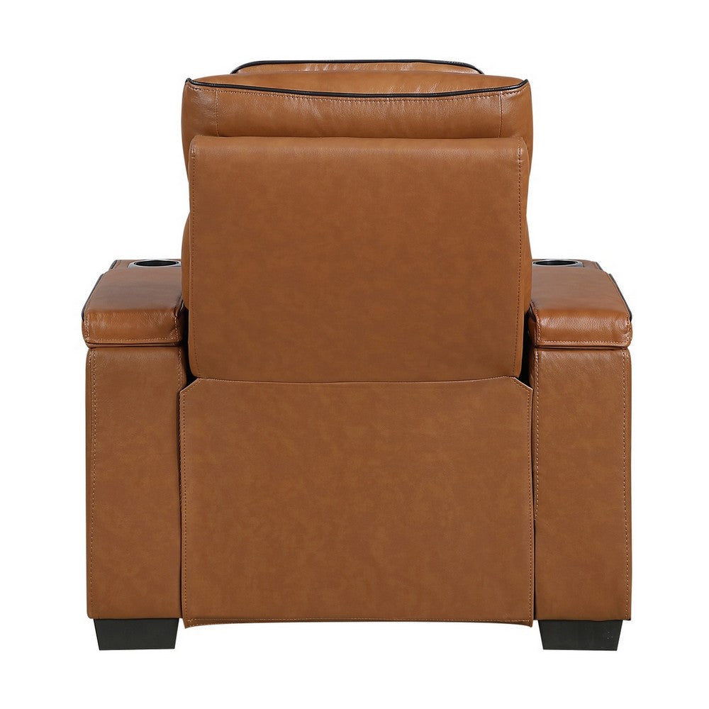 Cyrus Power Recliner w Headrest, Heat Massage, USB Ports, LED, Brown Leather - BM355872