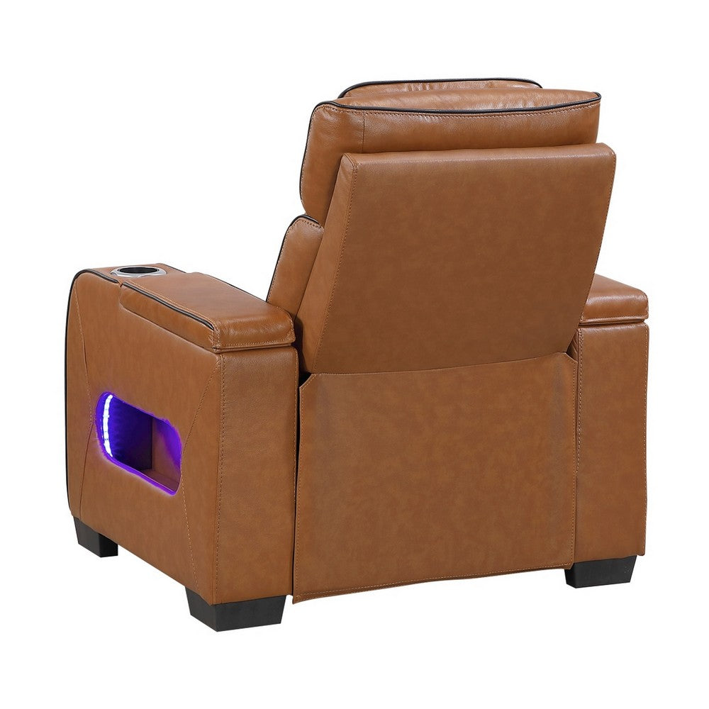 Cyrus Power Recliner w Headrest, Heat Massage, USB Ports, LED, Brown Leather - BM355872