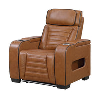 Cyrus Power Recliner w Headrest, Heat Massage, USB Ports, LED, Brown Leather - BM355872