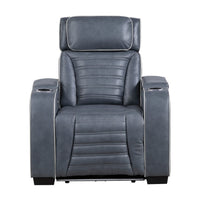 Cyrus Power Recliner, Headrest, Heat Massage, USB Ports, LED, Blue Leather  - BM355873
