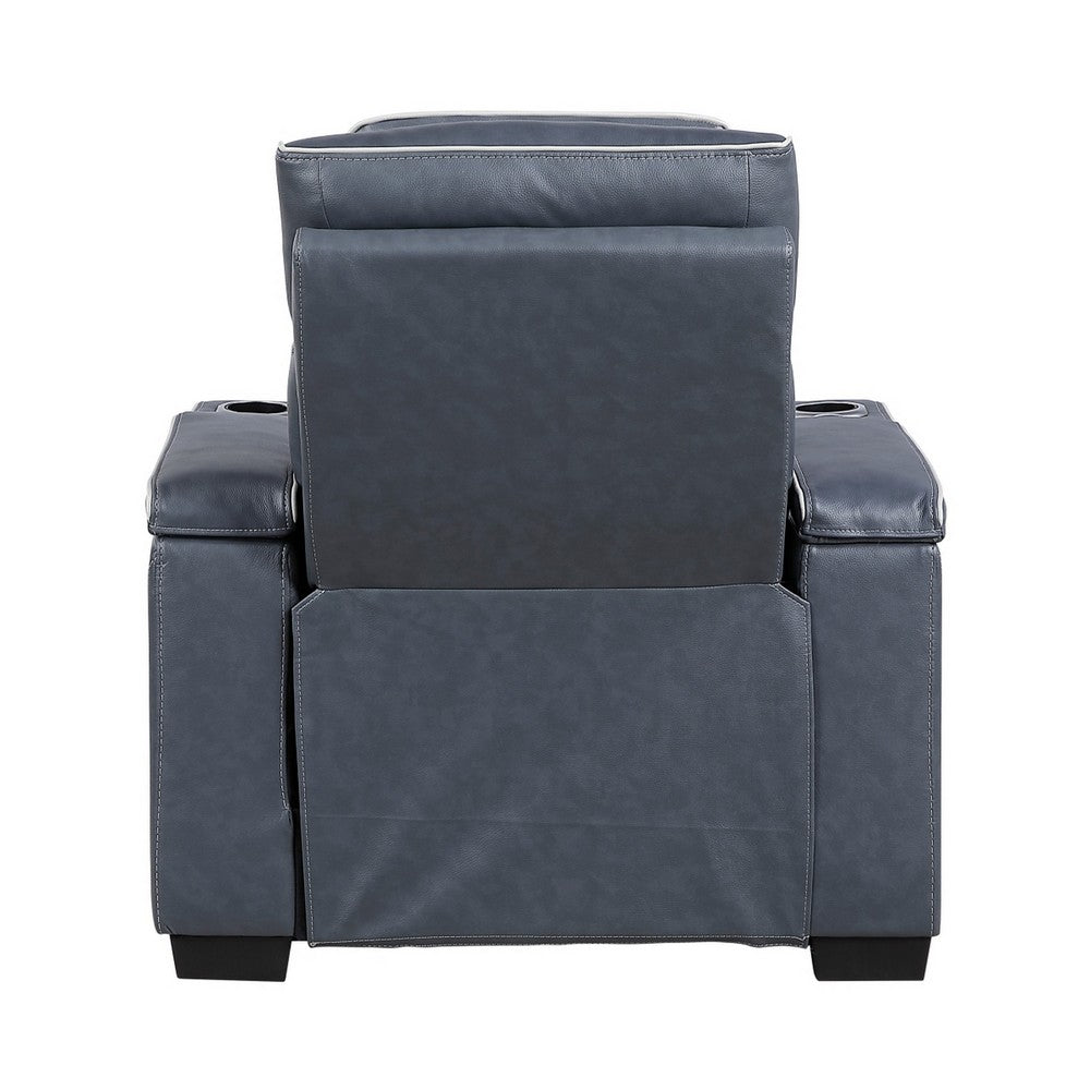 Cyrus Power Recliner, Headrest, Heat Massage, USB Ports, LED, Blue Leather  - BM355873