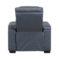 Cyrus Power Recliner, Headrest, Heat Massage, USB Ports, LED, Blue Leather  - BM355873