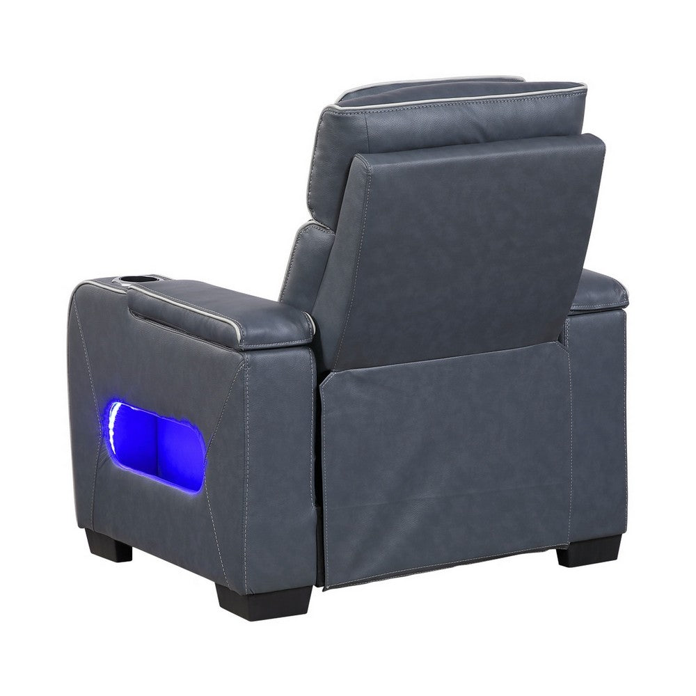Cyrus Power Recliner, Headrest, Heat Massage, USB Ports, LED, Blue Leather  - BM355873
