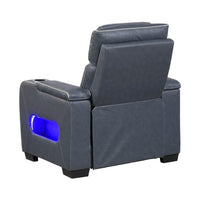 Cyrus Power Recliner, Headrest, Heat Massage, USB Ports, LED, Blue Leather  - BM355873