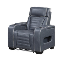Cyrus Power Recliner, Headrest, Heat Massage, USB Ports, LED, Blue Leather  - BM355873