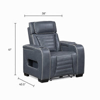 Cyrus Power Recliner, Headrest, Heat Massage, USB Ports, LED, Blue Leather  - BM355873