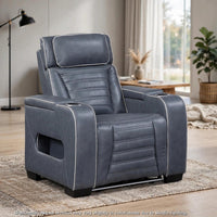Cyrus Power Recliner, Headrest, Heat Massage, USB Ports, LED, Blue Leather  - BM355873