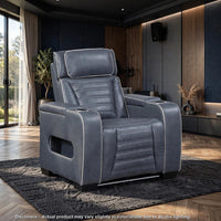 Cyrus Power Recliner, Headrest, Heat Massage, USB Ports, LED, Blue Leather  - BM355873