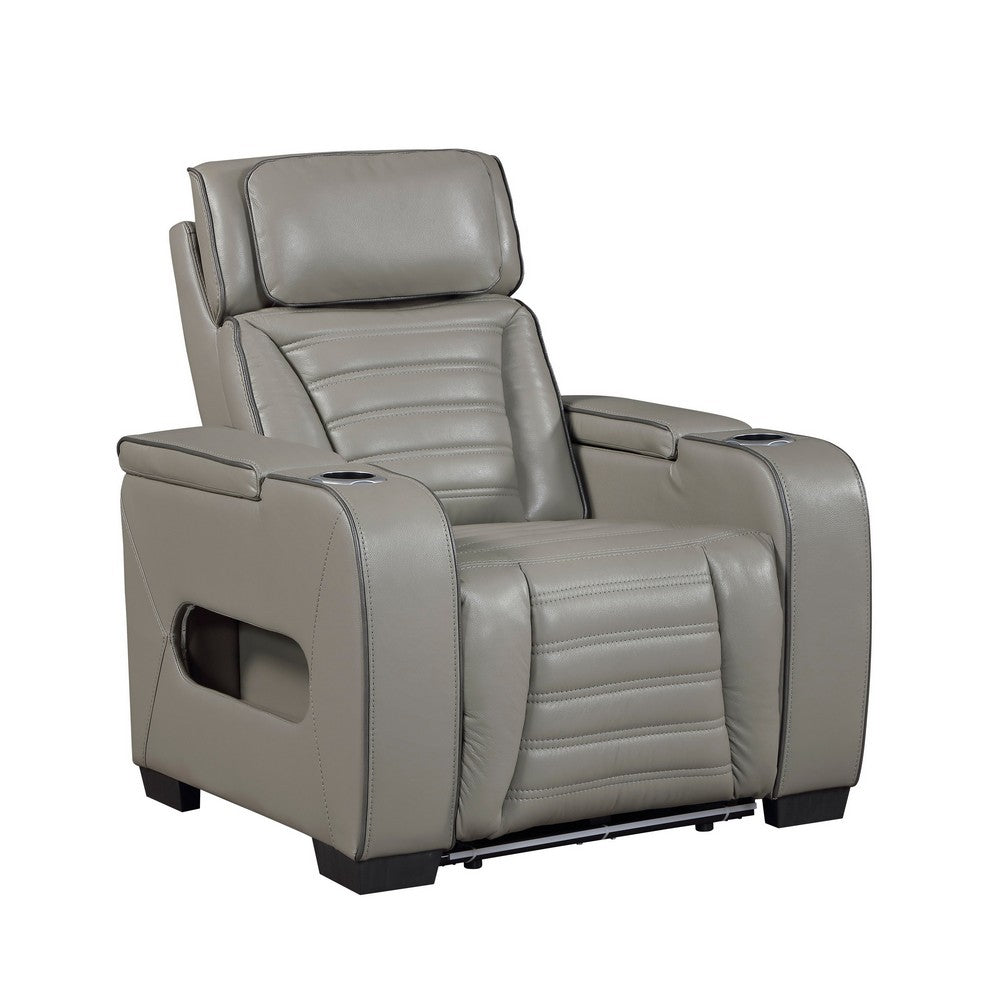 Cyrus Power Recliner, Headrest, Heat Massage, USB Ports, LED, Gray Leather  - BM355874