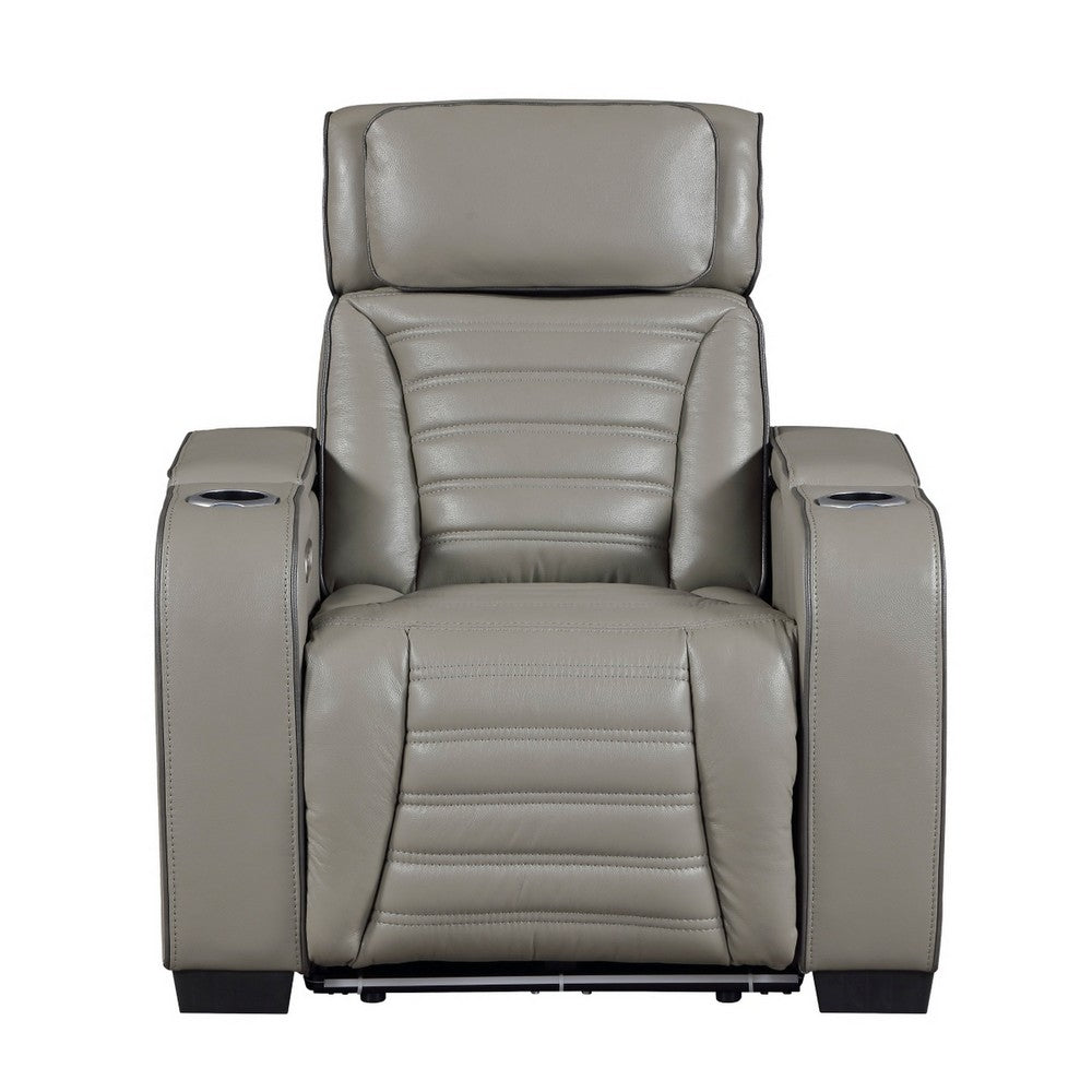 Cyrus Power Recliner, Headrest, Heat Massage, USB Ports, LED, Gray Leather  - BM355874
