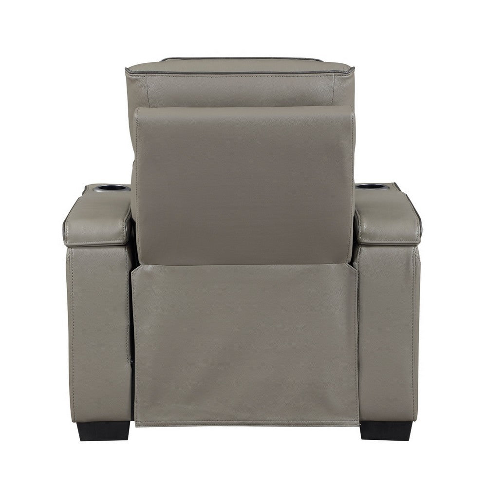 Cyrus Power Recliner, Headrest, Heat Massage, USB Ports, LED, Gray Leather  - BM355874