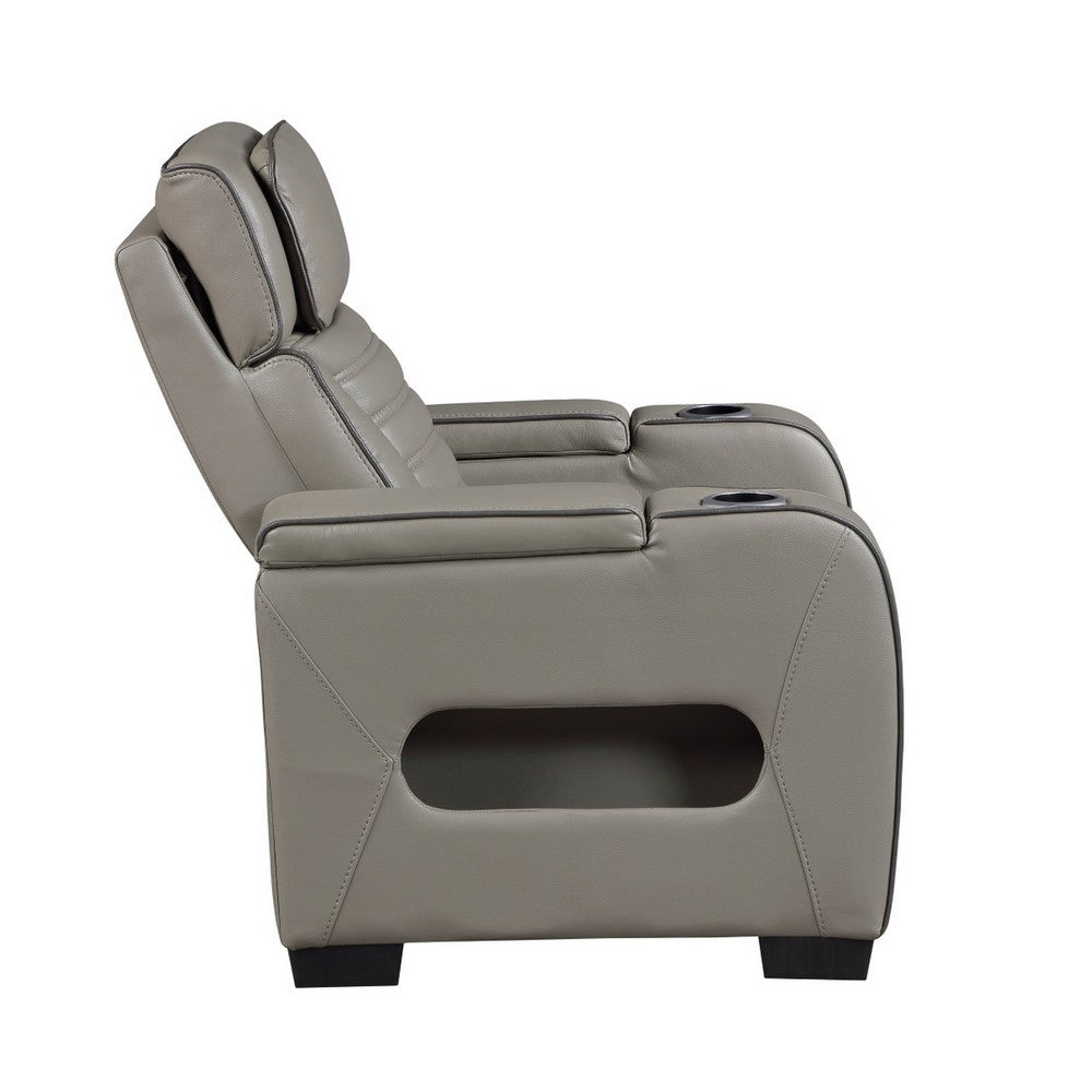 Cyrus Power Recliner, Headrest, Heat Massage, USB Ports, LED, Gray Leather  - BM355874