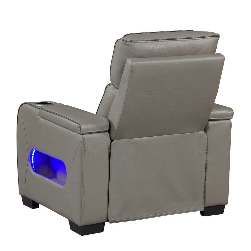 Cyrus Power Recliner, Headrest, Heat Massage, USB Ports, LED, Gray Leather  - BM355874