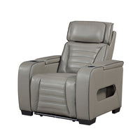 Cyrus Power Recliner, Headrest, Heat Massage, USB Ports, LED, Gray Leather  - BM355874