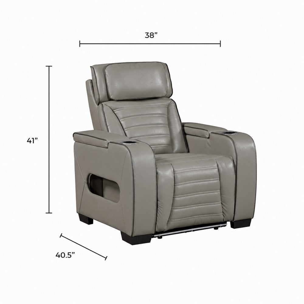 Cyrus Power Recliner, Headrest, Heat Massage, USB Ports, LED, Gray Leather  - BM355874