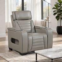 Cyrus Power Recliner, Headrest, Heat Massage, USB Ports, LED, Gray Leather  - BM355874