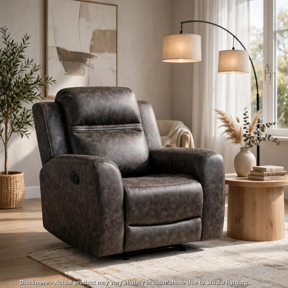 Berty Manual Reclining Chair, Wall Hugger Design, Charcoal Microfiber - BM355880