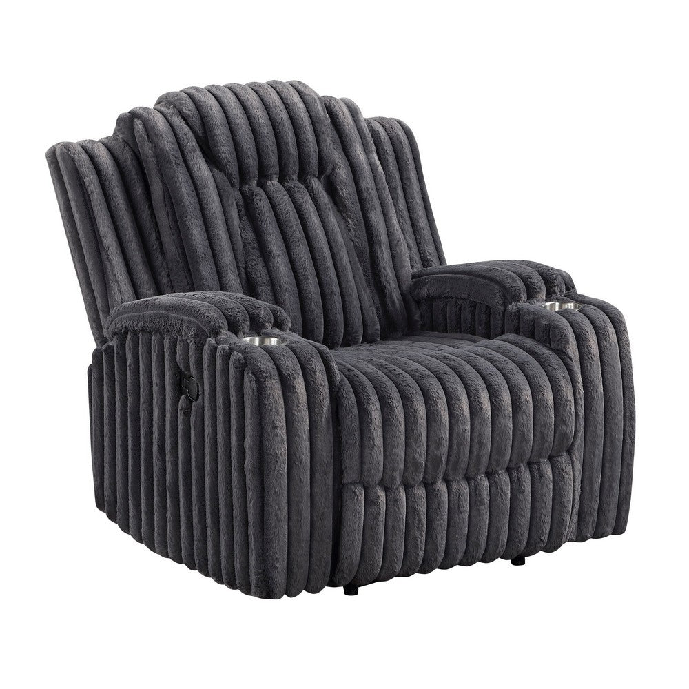 Phil Tab-Pull Recliner Chair with Cup Holders, Dark Gray Corduroy - BM355883