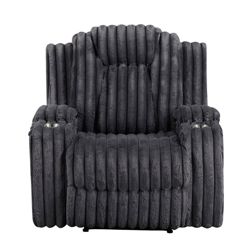 Phil Tab-Pull Recliner Chair with Cup Holders, Dark Gray Corduroy - BM355883