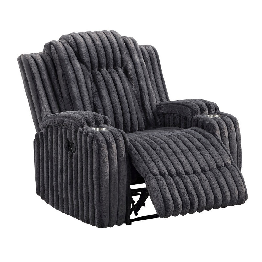 Phil Tab-Pull Recliner Chair with Cup Holders, Dark Gray Corduroy - BM355883