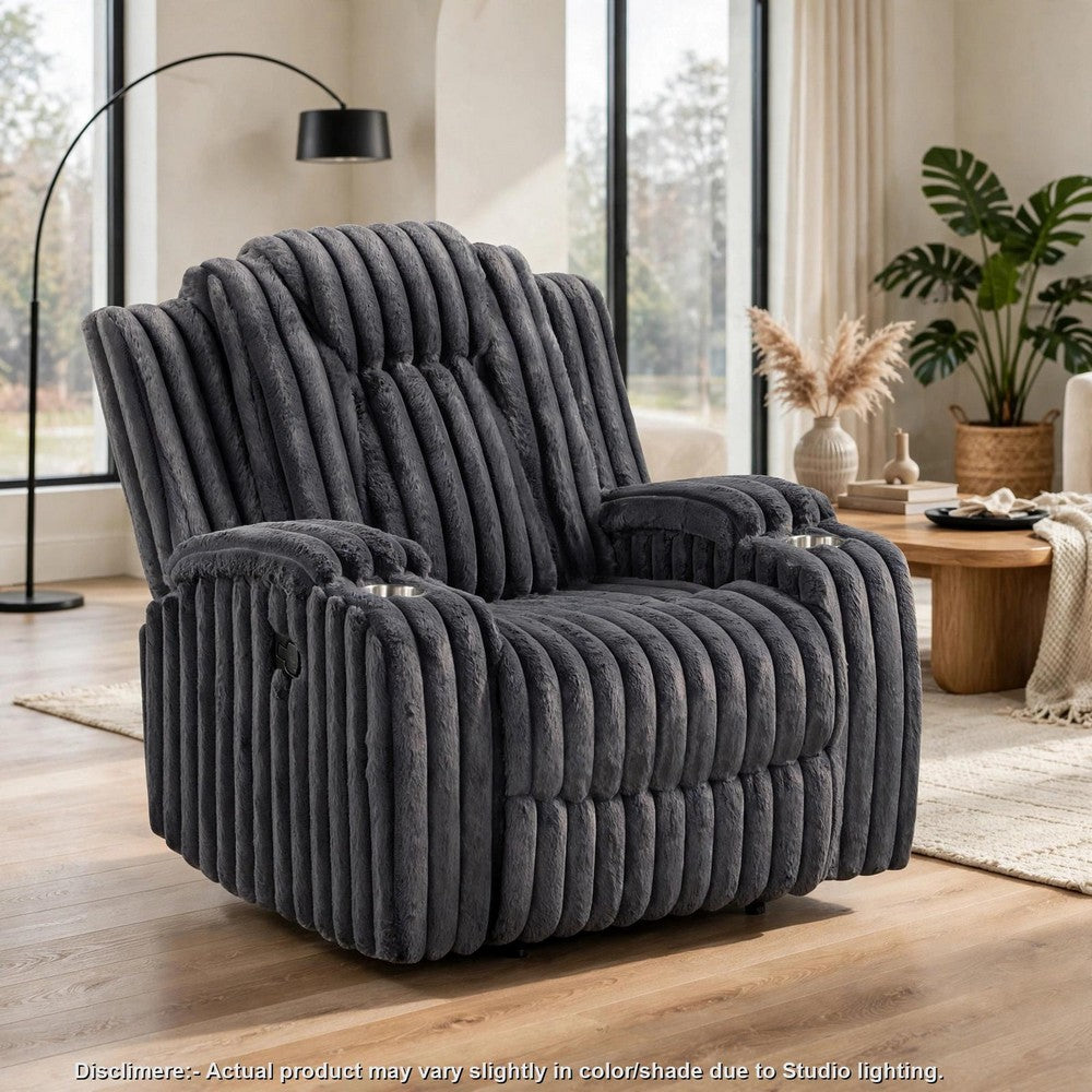 Phil Tab-Pull Recliner Chair with Cup Holders, Dark Gray Corduroy - BM355883