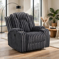 Phil Tab-Pull Recliner Chair with Cup Holders, Dark Gray Corduroy - BM355883