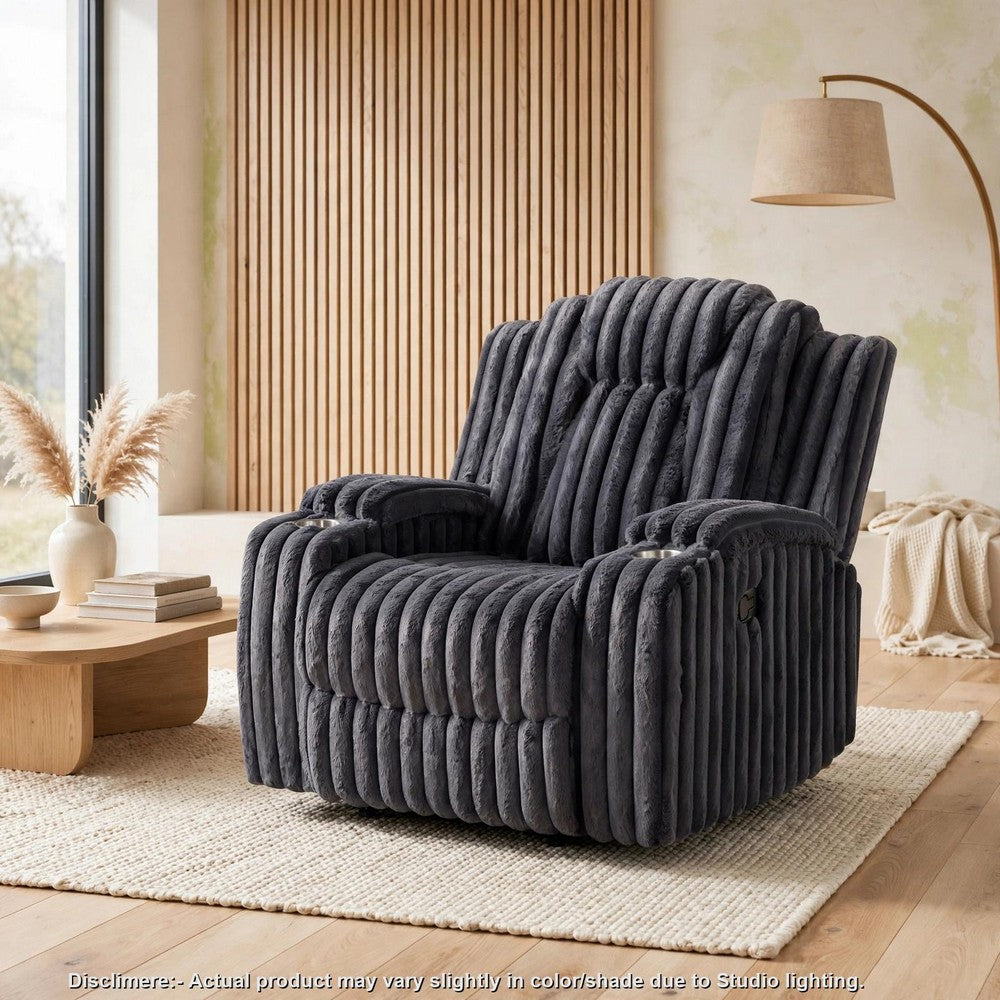 Phil Tab-Pull Recliner Chair with Cup Holders, Dark Gray Corduroy - BM355883