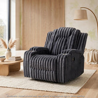Phil Tab-Pull Recliner Chair with Cup Holders, Dark Gray Corduroy - BM355883