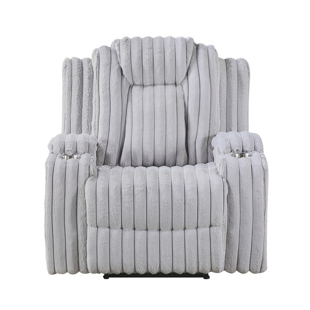 Phil Tab-Pull Recliner Chair with Cup Holders, Light Gray Corduroy - BM355886