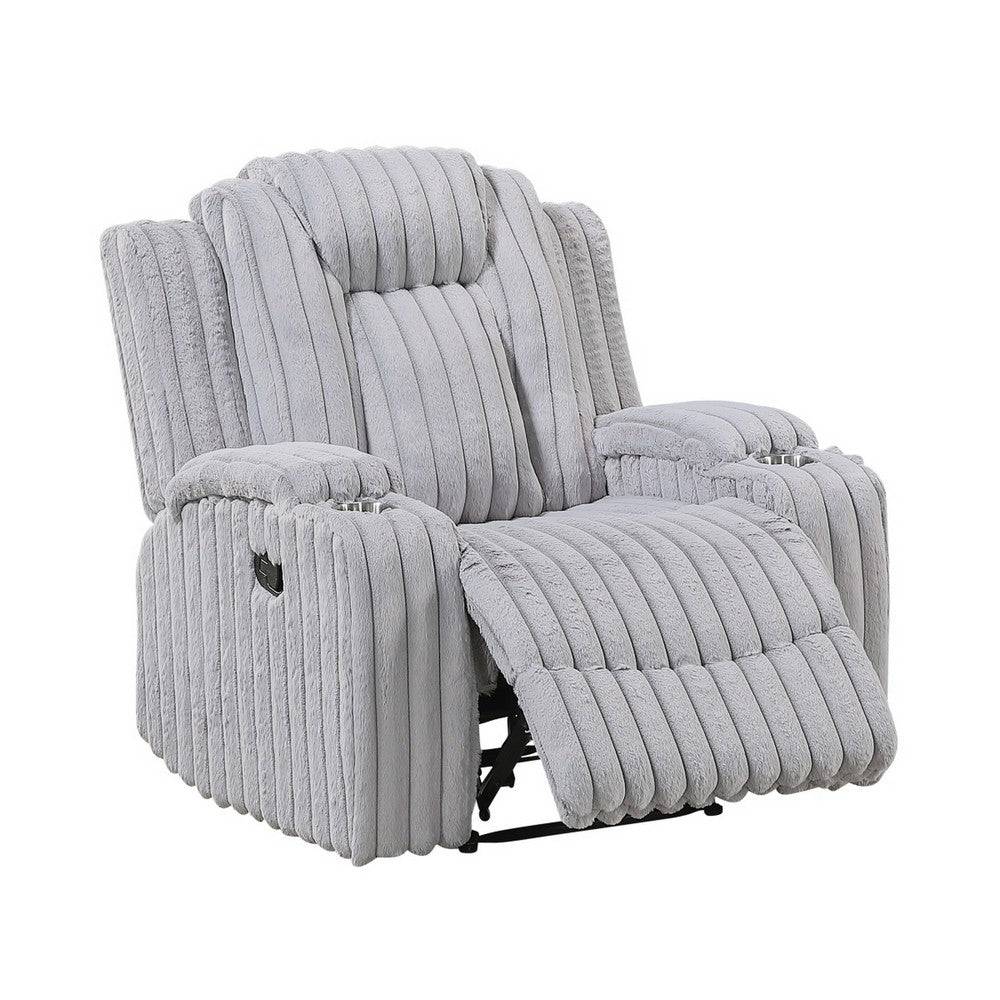 Phil Tab-Pull Recliner Chair with Cup Holders, Light Gray Corduroy - BM355886