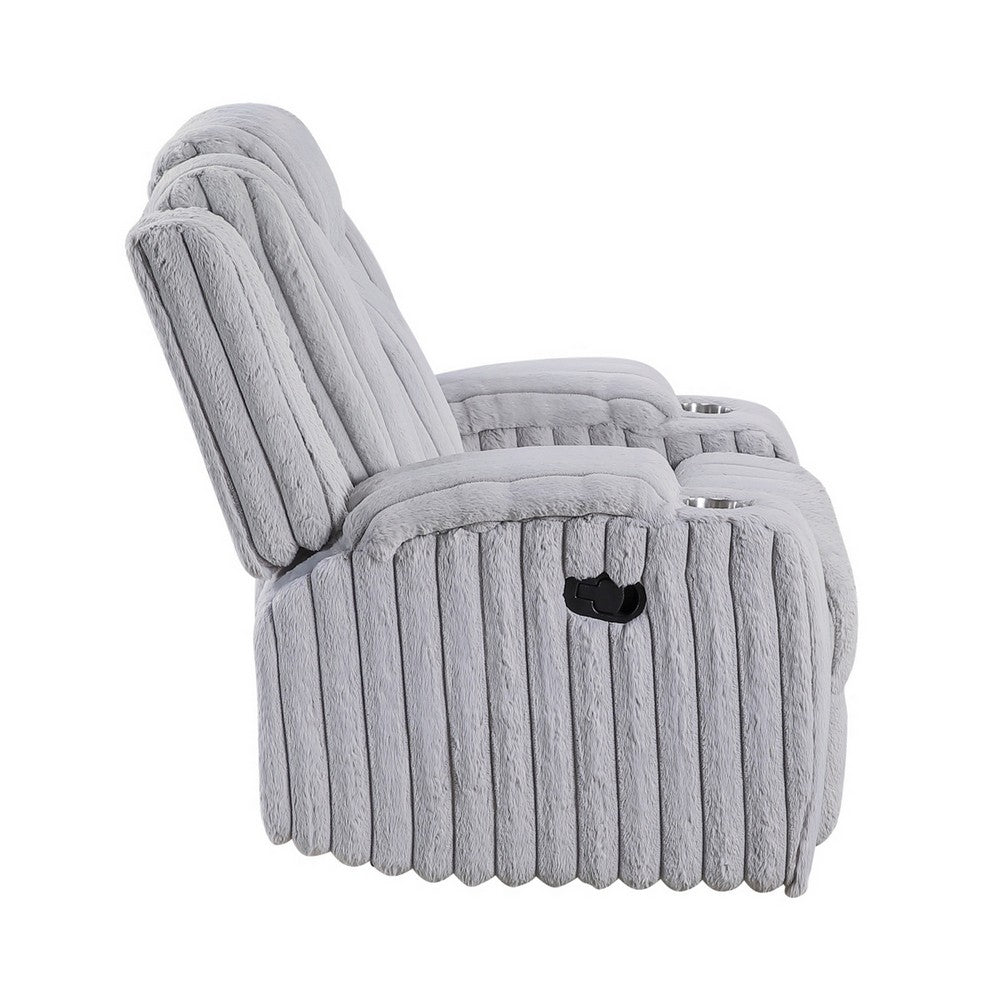Phil Tab-Pull Recliner Chair with Cup Holders, Light Gray Corduroy - BM355886