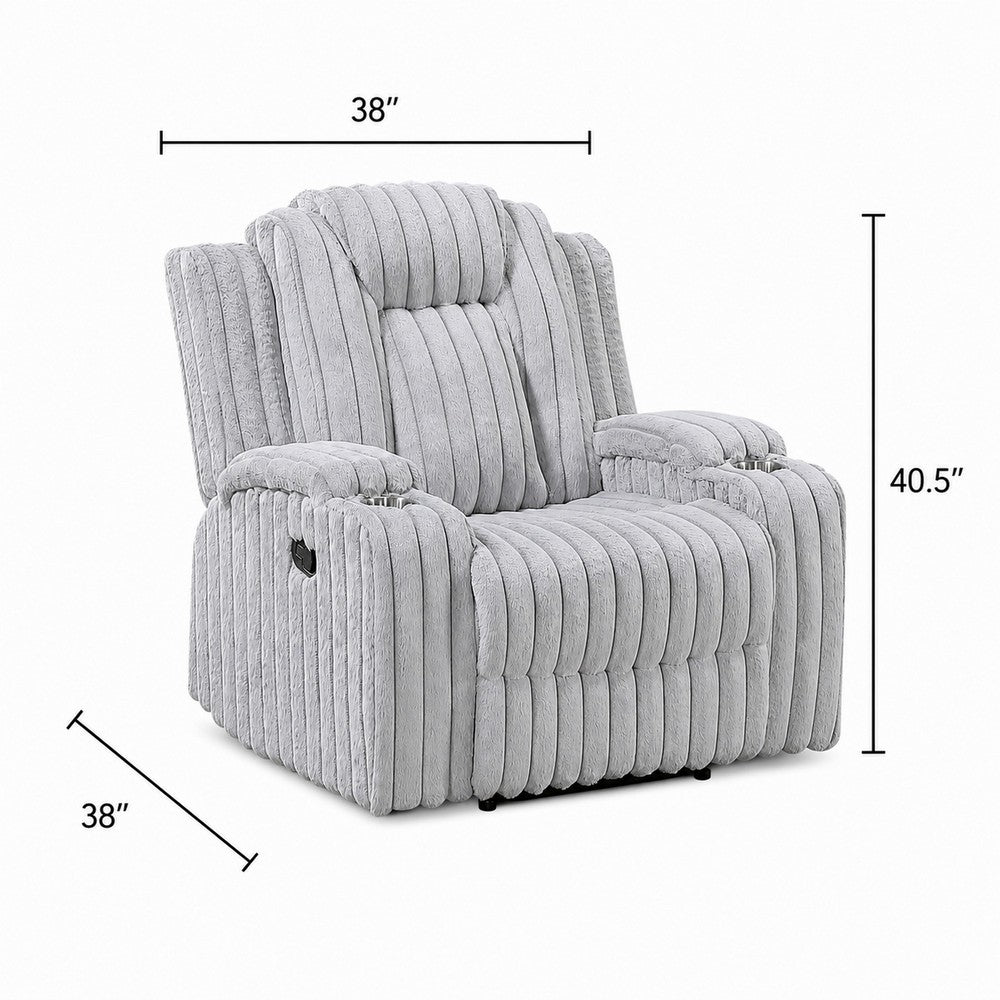 Phil Tab-Pull Recliner Chair with Cup Holders, Light Gray Corduroy - BM355886