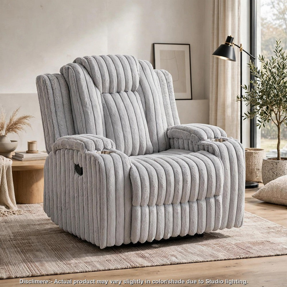 Phil Tab-Pull Recliner Chair with Cup Holders, Light Gray Corduroy - BM355886