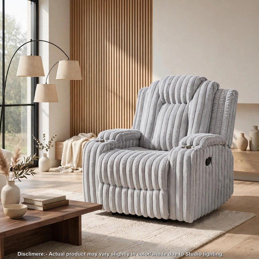 Phil Tab-Pull Recliner Chair with Cup Holders, Light Gray Corduroy - BM355886