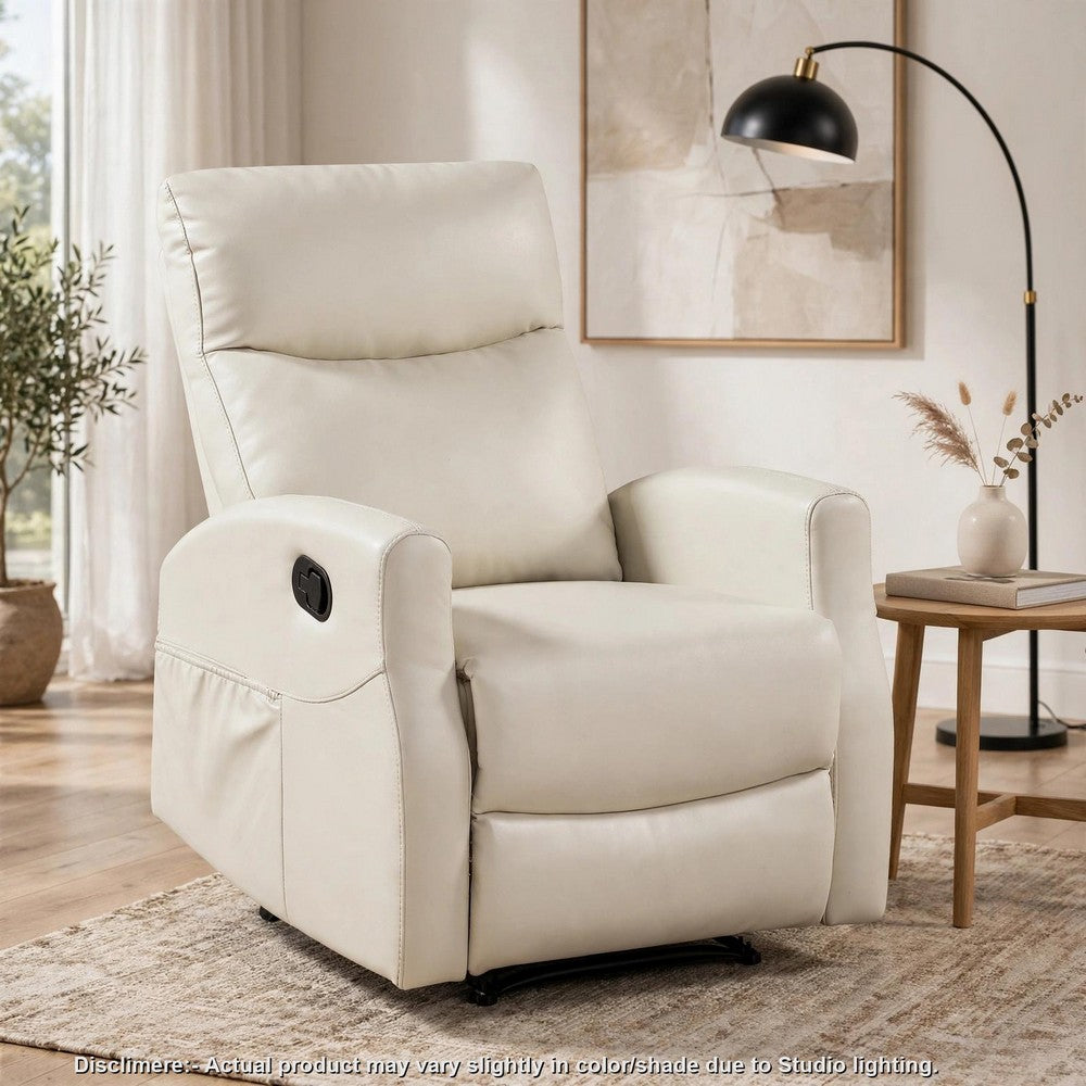 Henley Reclining Chair with Magazine Pocket, Beige Faux Leather - BM355889