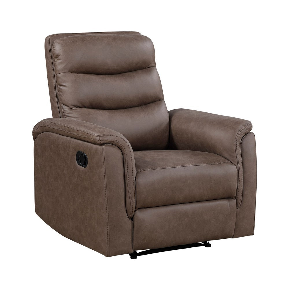 Meloni Reclining Chair with Pull-Hand Mechanism, Brown Microfiber - BM355898