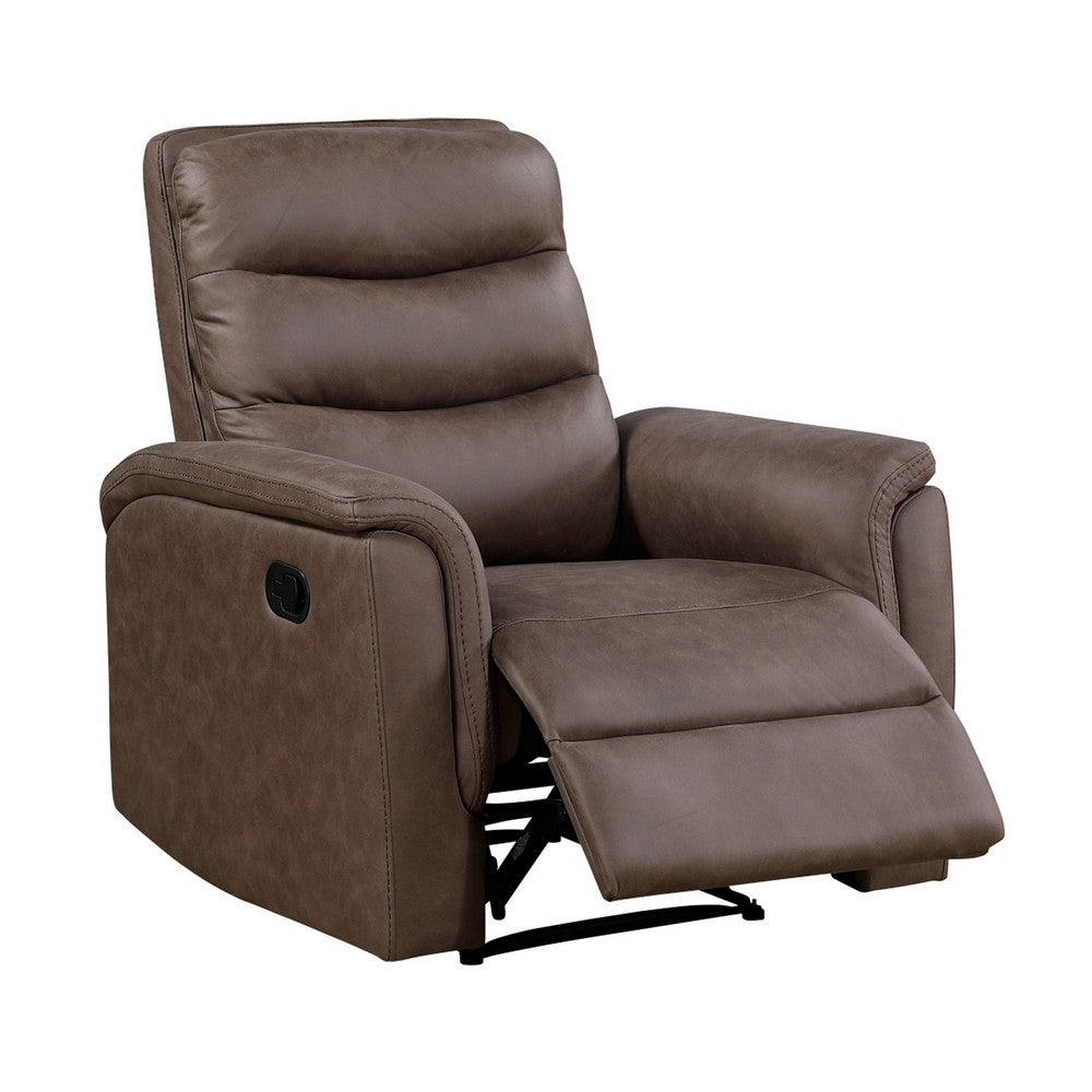 Meloni Reclining Chair with Pull-Hand Mechanism, Brown Microfiber - BM355898
