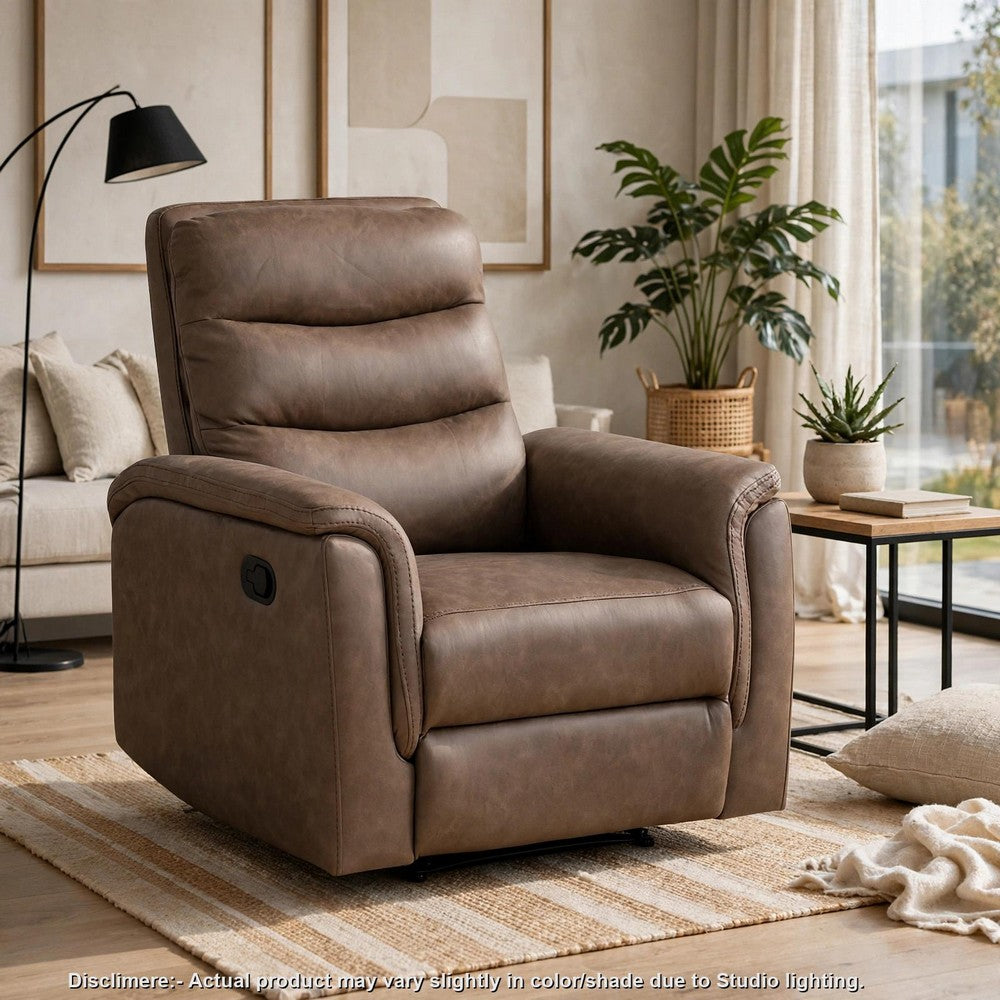 Meloni Reclining Chair with Pull-Hand Mechanism, Brown Microfiber - BM355898