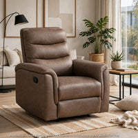 Meloni Reclining Chair with Pull-Hand Mechanism, Brown Microfiber - BM355898