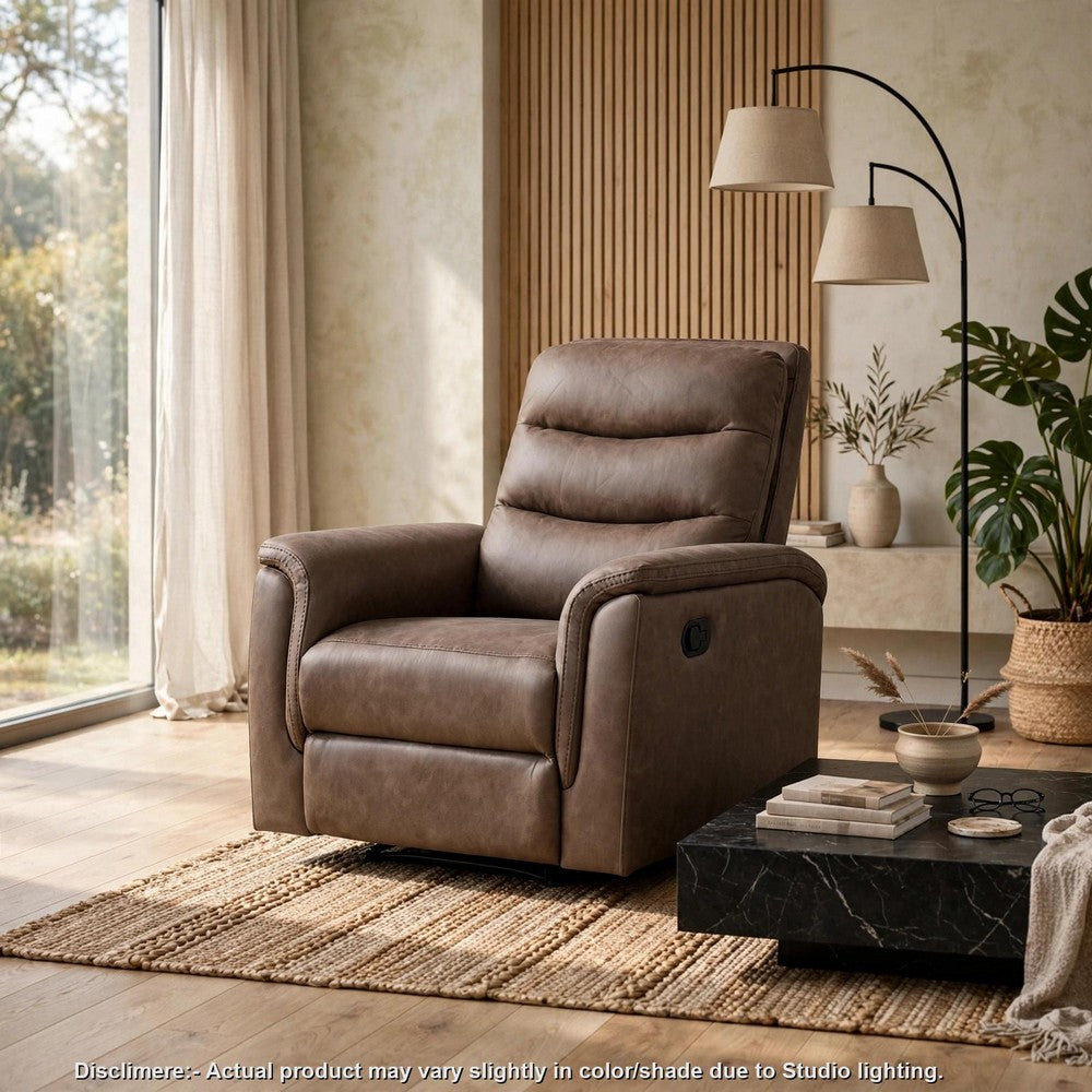 Meloni Reclining Chair with Pull-Hand Mechanism, Brown Microfiber - BM355898