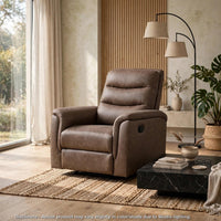 Meloni Reclining Chair with Pull-Hand Mechanism, Brown Microfiber - BM355898