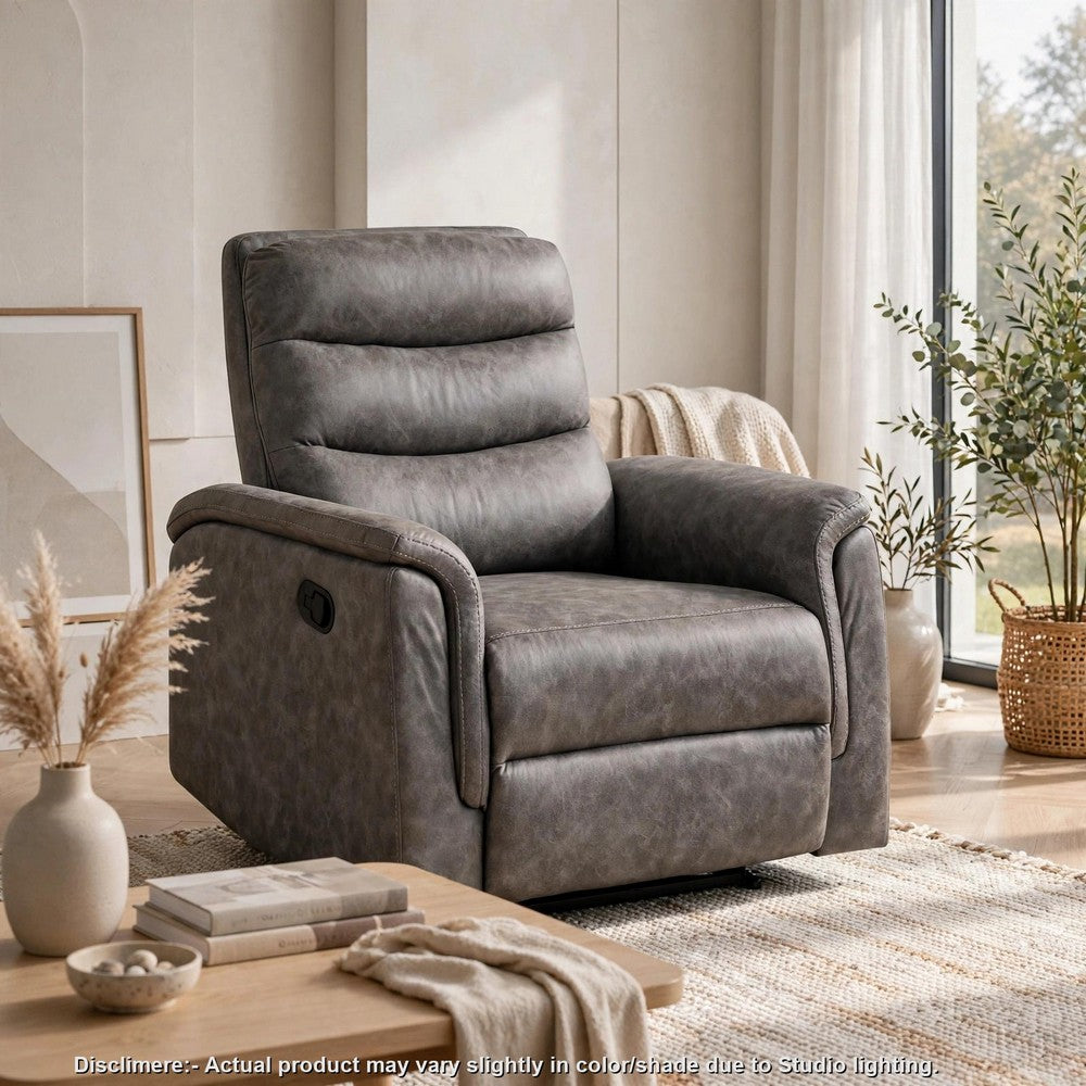 Meloni Reclining Chair with Pull-Hand Mechanism, Gray Microfiber - BM355901