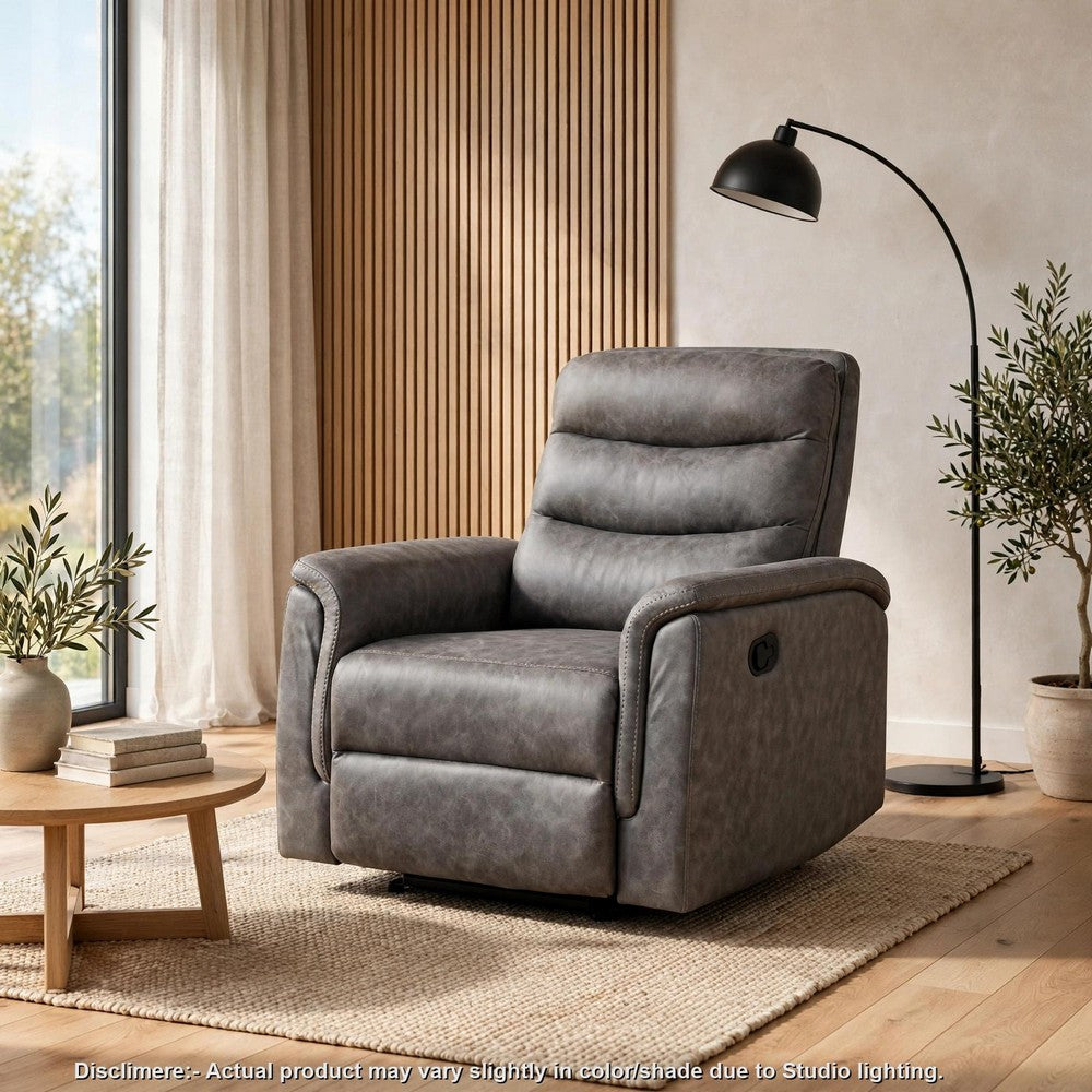 Meloni Reclining Chair with Pull-Hand Mechanism, Gray Microfiber - BM355901